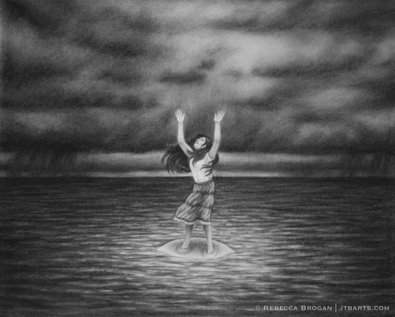 Person lifting hands in worship despite adversity and difficulty. Black and white Christian artwork. Habakkuk 3:17-19.