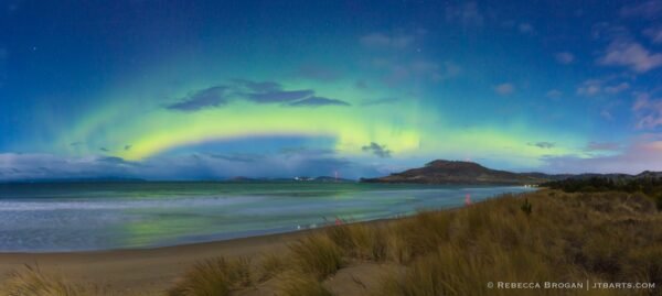 Aurora Australis, Hobart, Tasmania, Australia. Southern lights from Seven Mile Beach.