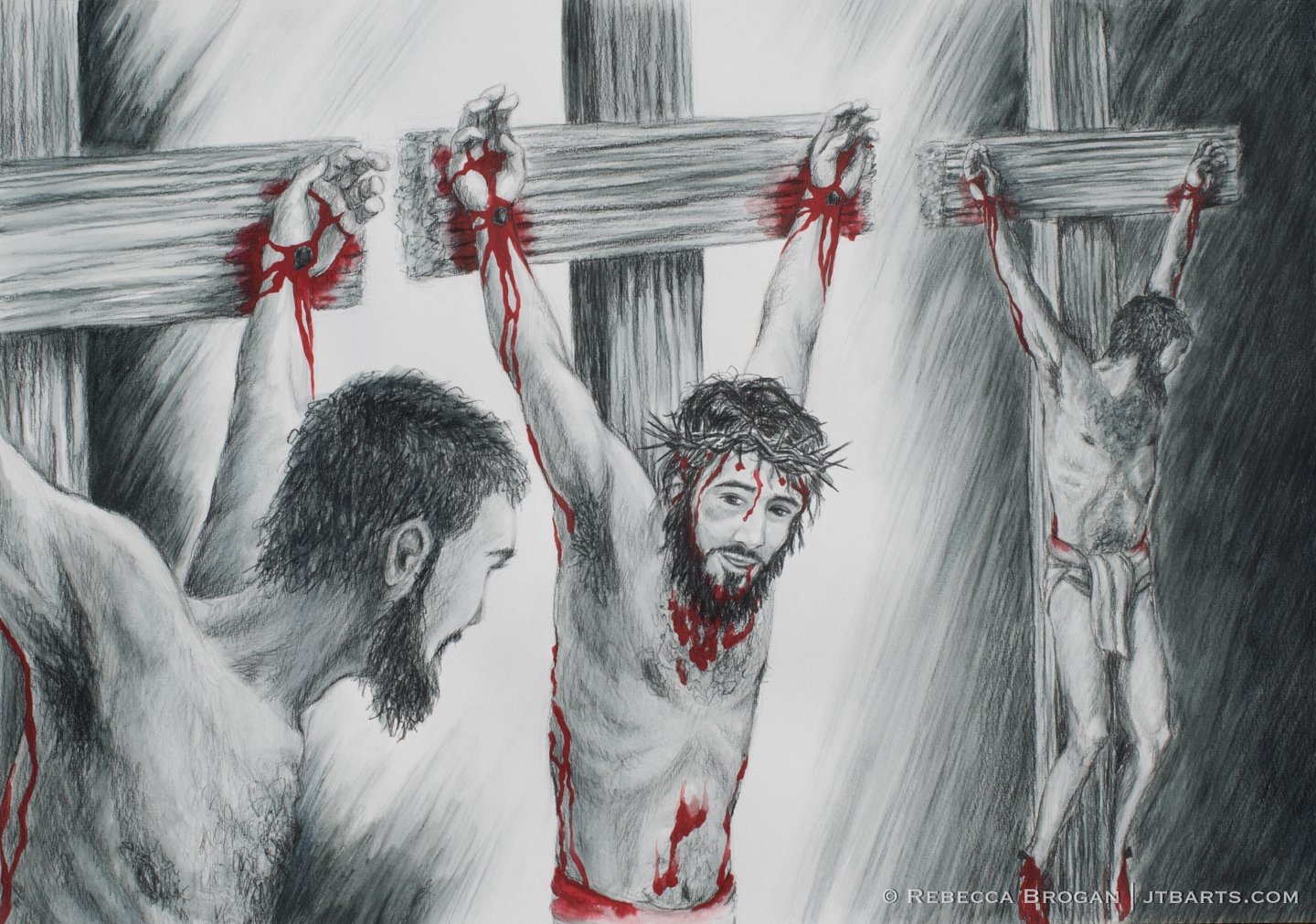 The Thief on The Cross (Luke 23:32-43) Penitent thief. Christian artwork.